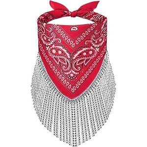 Red Paisley Bandana Scarf with Rhinestone Fringe – Western Festival Accessory